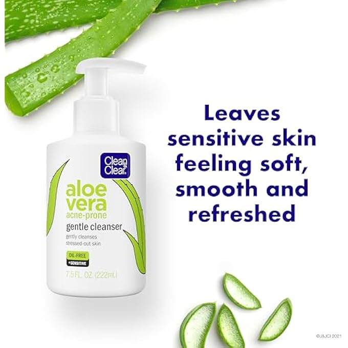 Clean & Clear ALOE VERA GENTLE FACIAL CLEANSER FOR ACNE-PRONE & SENSITIVE SKIN, OIL-FREE DAILY FACE WASH WITH ALOE VERA, VEGAN, NO ANIMAL TESTING, PARABEN-, SOAP- & DYE-FREE, 7.5 FL. OZ - Image 3